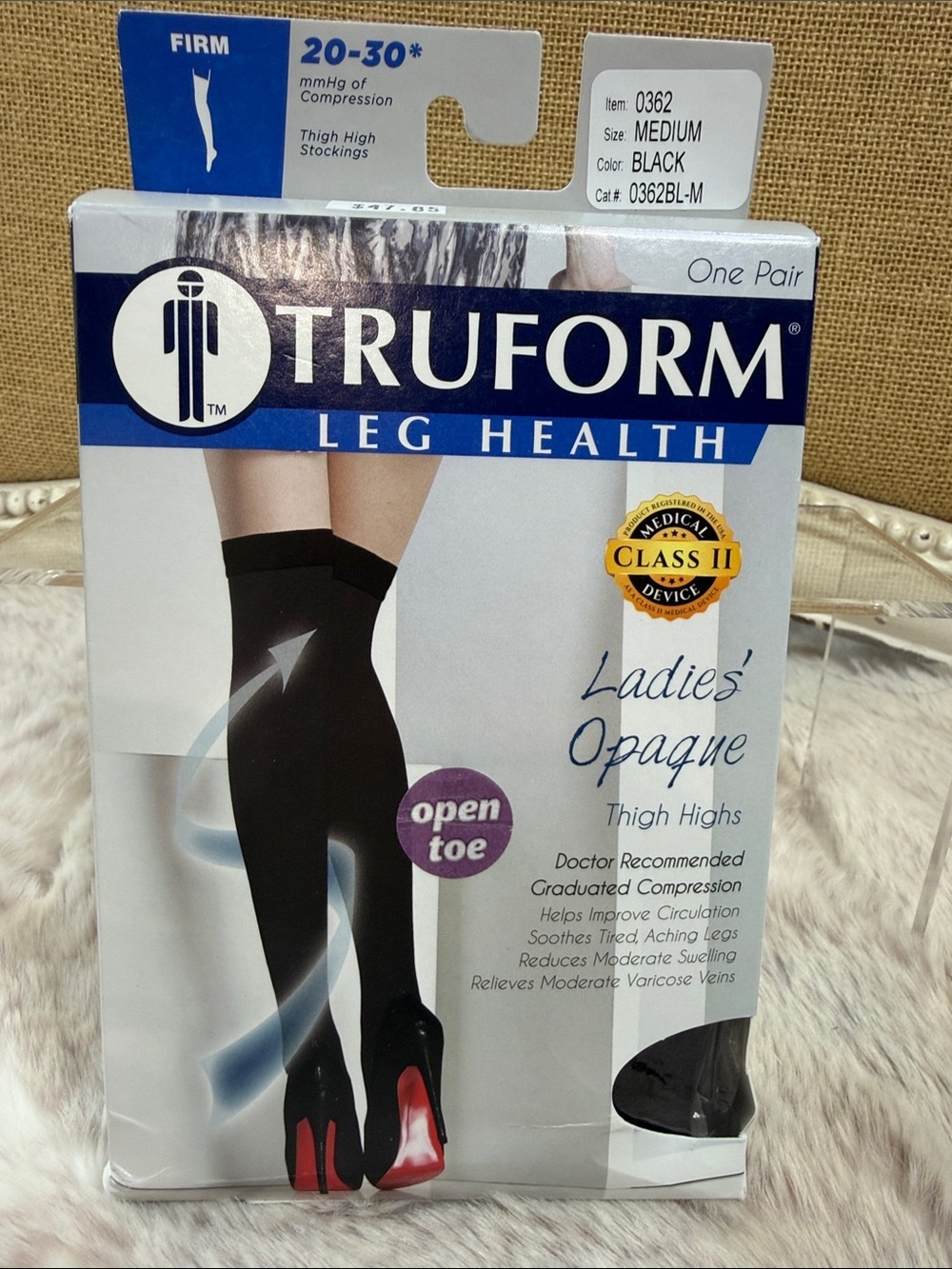 Truform | Ladies' Opaque Thigh Highs - Black, Medium, NWT